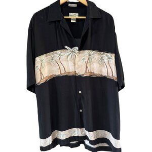 Bamboo Cay Mens Shirt L Black Short Sleeve Hawaiian Palm Tree Design